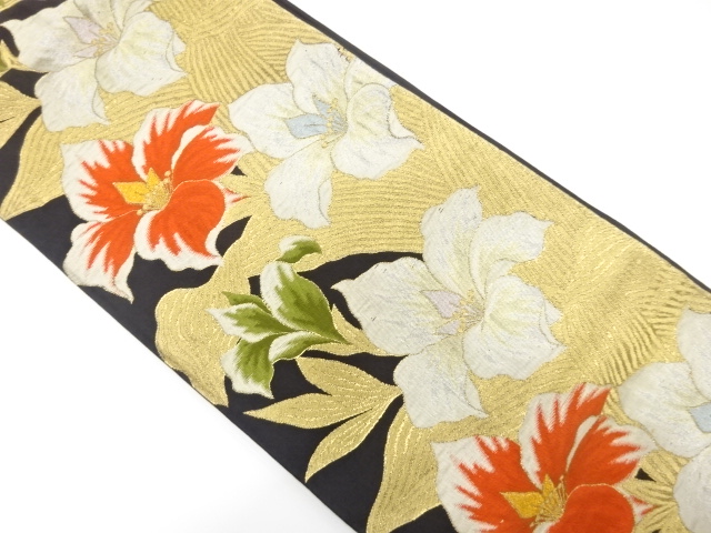 JAPANESE KIMONO / ANTIQUE FUKURO OBI / WOVEN LILY